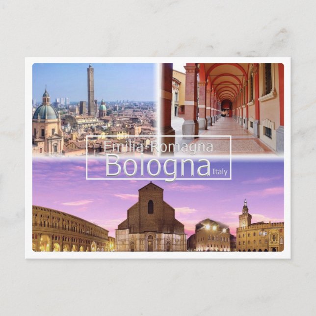 Italy, BOLOGNA, Piazza Maggiore, Two Towers, Postcard (Front)