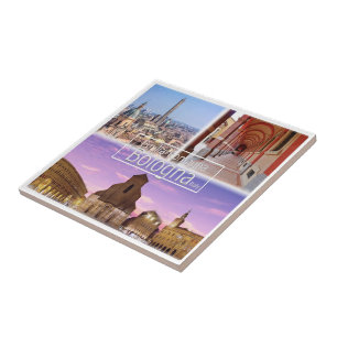 Italy BOLOGNA, Piazza Maggiore, Two Towers, Tile