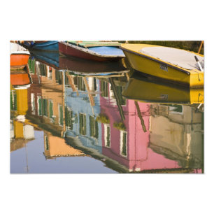 Italy, Burano. Boats on a canal with Photo Print