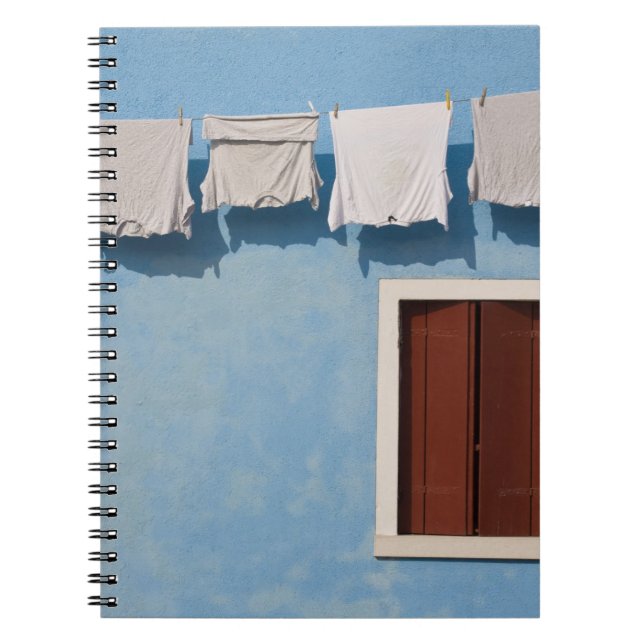 Italy, Burano. Hanging laundry and windows along Notebook (Front)