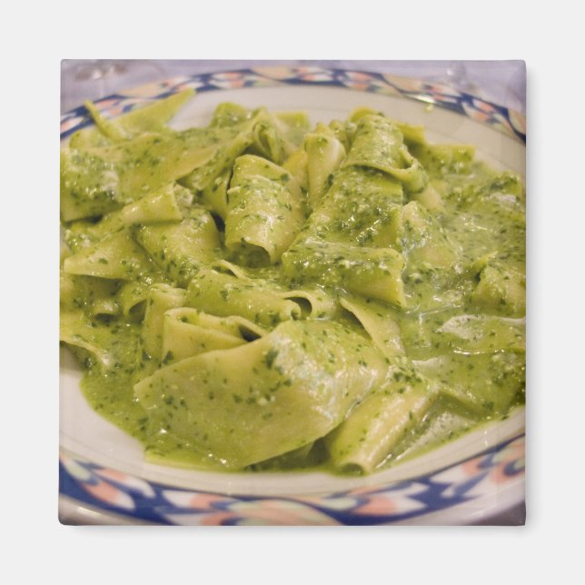 Italy, Camogli. Plate of pasta with pesto Magnet (Front)