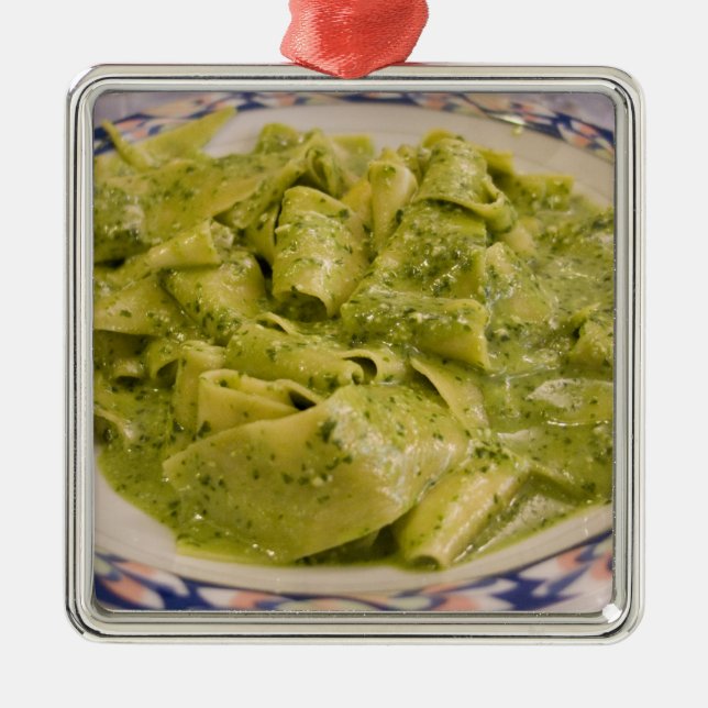 Italy, Camogli. Plate of pasta with pesto Metal Tree Decoration (Front)