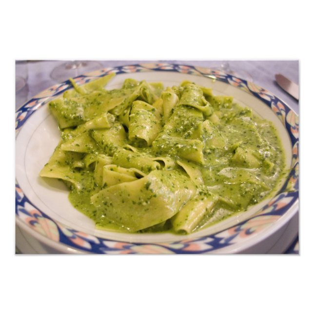 Italy, Camogli. Plate of pasta with pesto Photo Print (Front)