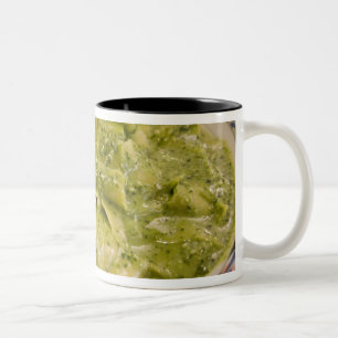 Italy, Camogli. Plate of pasta with pesto Two-Tone Coffee Mug