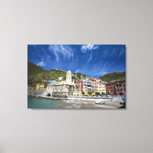 Italy, Cinque Terre, Vernazza, Harbour and Church Canvas Print