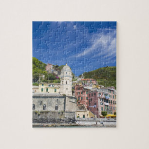 Italy, Cinque Terre, Vernazza, Harbour and Church Jigsaw Puzzle