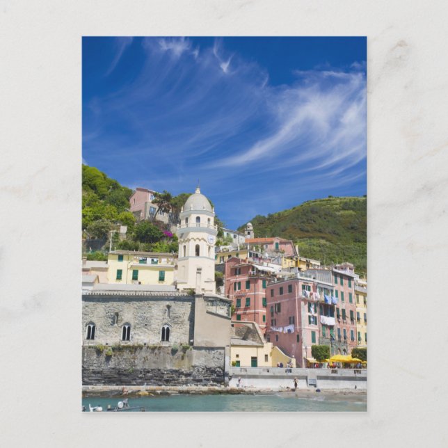 Italy, Cinque Terre, Vernazza, Harbour and Church Postcard (Front)