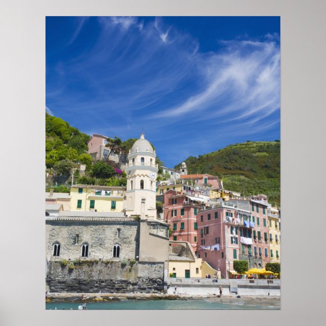Italy, Cinque Terre, Vernazza, Harbour and Church Poster (Front)