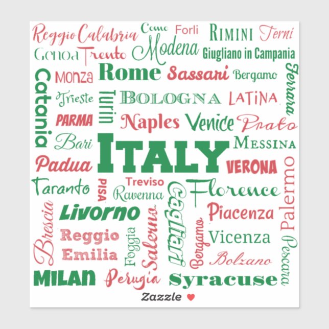 Italy Cities vinyl sticker - Italian flag colours (Sheet)