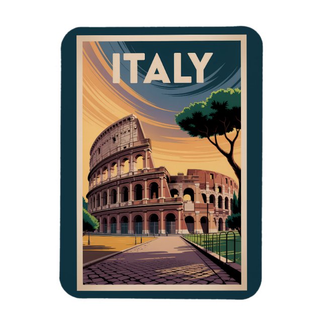 Italy Colosseum Illustration Travel Art Vintage Magnet (Vertical)