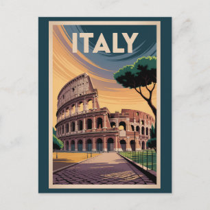 Italy Colosseum Illustration Travel Art Vintage Postcard