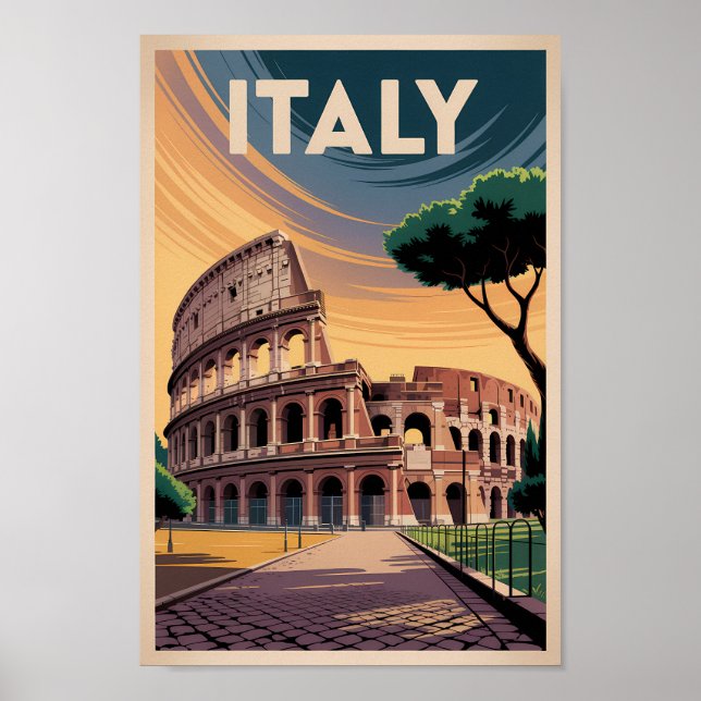 Italy Colosseum Illustration Travel Art Vintage Poster (Front)