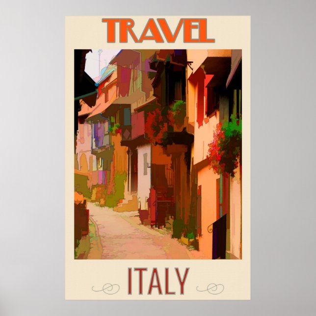 Italy Colourful Houses Vintage Travel Poster (Front)