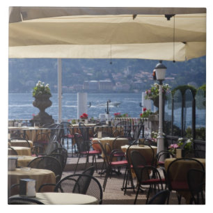 Italy, Como Province, Bellagio. Lakeside cafe. Tile