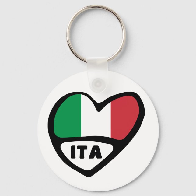 Italy Country Code Flag Heart Keyring, ITA Key Ring (Front)