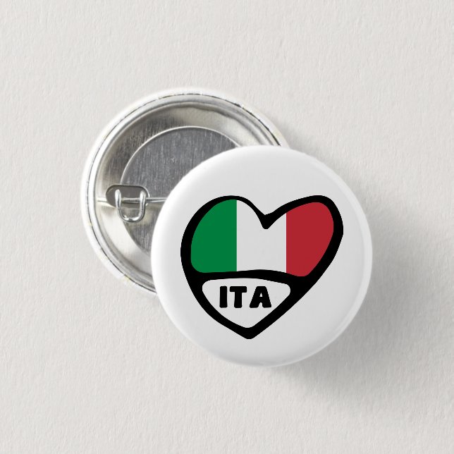 Italy Country Code Flag Heart Pin Badge, ITA (Front & Back)