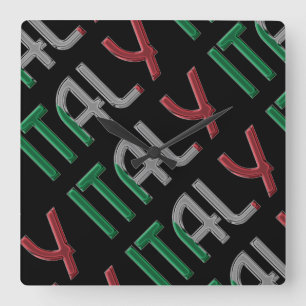 Italy Country Italian Flag Colours Typography Square Wall Clock