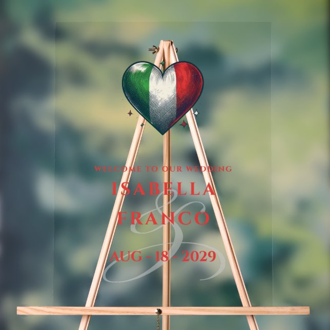 Italy Couple Heart Wedding Welcome Acrylic Sign (Neutral)