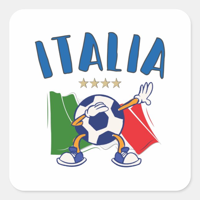 Italy Dabbing Soccer Ball Flag 4 stars Square Sticker (Front)