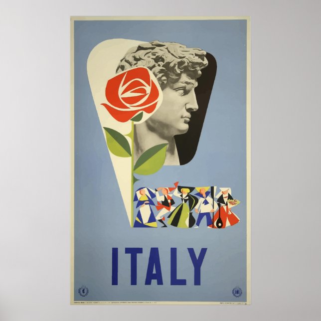 Italy David Statue Vintage Travel Poster (Front)