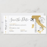 Italy Destination Boarding Pass Save the Date Gold