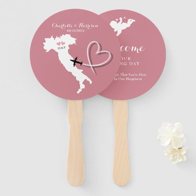 Italy Destination Elopement Wedding Hand Fan (Front and Back)
