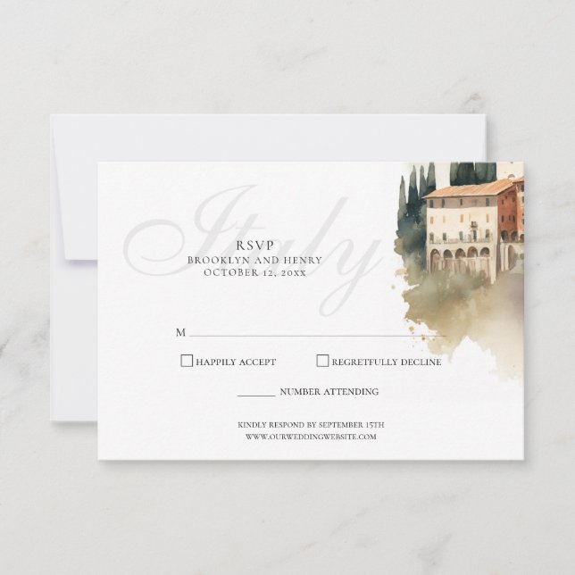 Italy Destination Wedding Watercolor RSVP Card (Front)