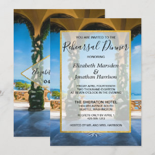 Italy Elegant Blue Green Gold Rehearsal Dinner Invitation