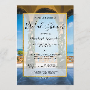 Italy Elegant Gold Blue Green Bridal Shower Invitation