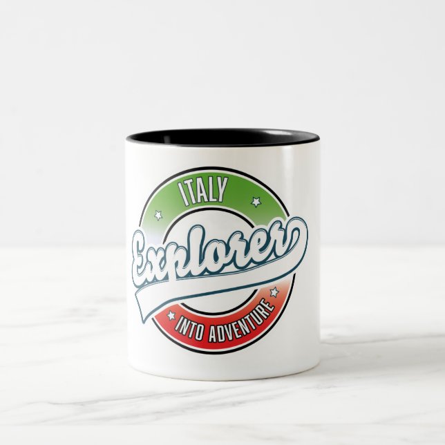Italy explorer into adventure logo. Two-Tone coffee mug (Center)