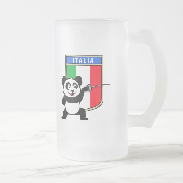 Italy Fencing Panda Frosted Glass Beer Mug (Right)