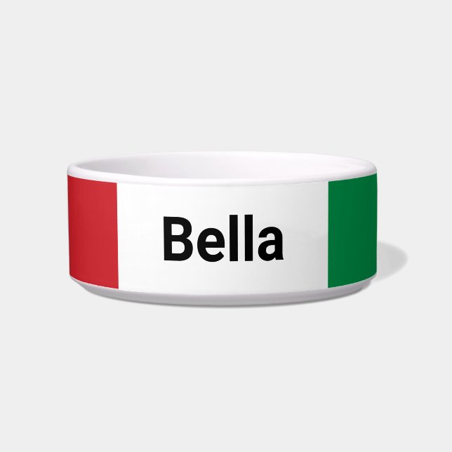Italy Flag and Pet Name Green White and Red Pet Bowl (Front)