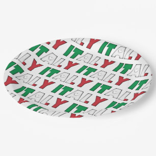 Italy Flag Colours Typography Pattern Hearts Paper Plate
