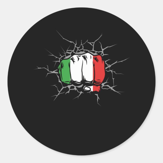 Italy Flag Fist Classic Round Sticker (Front)