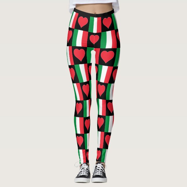 Italy Flag Heart Pattern Cute Patriotic Italian Leggings (Front)