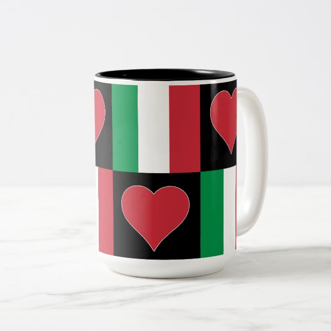 Italy Flag Heart Pattern Patriotic Italian Pride Two-Tone Coffee Mug (Front Right)