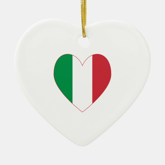 Italy Flag Heart Red Border Ceramic Tree Decoration (Front)