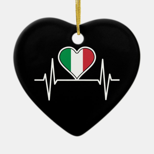 Italy Flag Heartbeat Ceramic Tree Decoration (Front)