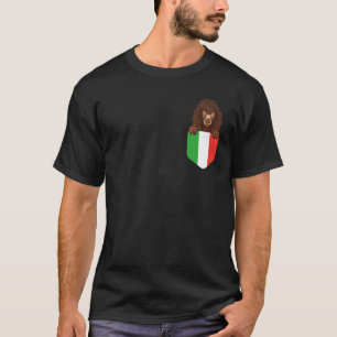 Italy Flag Irish Water Spaniel Dog In Pocket T-Shirt