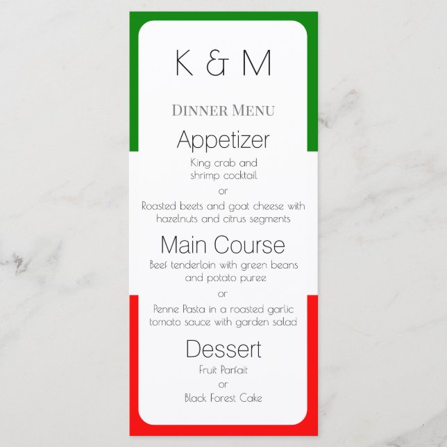 Italy Flag Italian Colours Menu (Front)