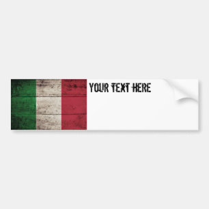 Italy Flag on Old Wood Grain Bumper Sticker