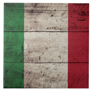 Italy Flag on Old Wood Grain Tile