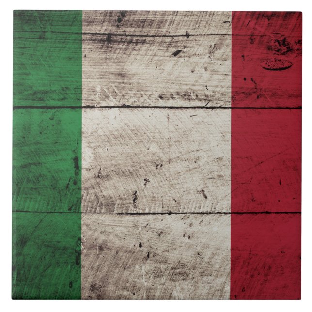 Italy Flag on Old Wood Grain Tile (Front)