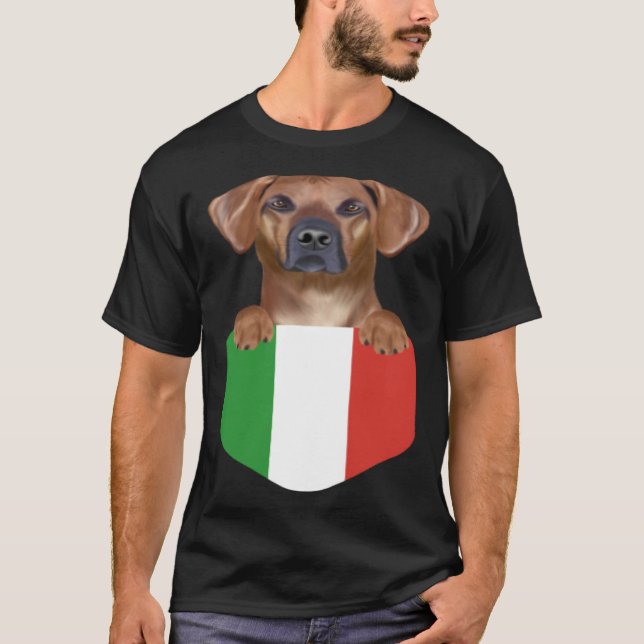 Italy Flag Rhodesian Ridgeback Dog In Pocket T-Shirt (Front)