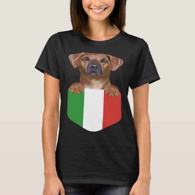 Italy Flag Rhodesian Ridgeback Dog In Pocket T-Shirt (Front)