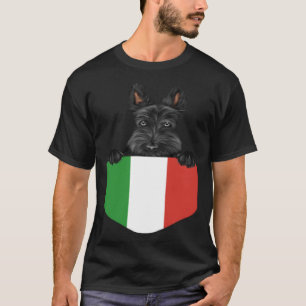 Italy Flag Scottish Terrier Dog In Pocket T-Shirt