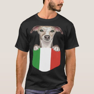 Italy Flag Whippet Dog In Pocket T-Shirt