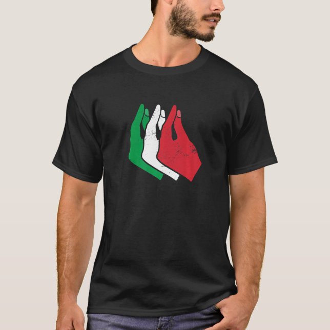 Italy Flag with  Hand Gesture capeesh T-Shirt (Front)
