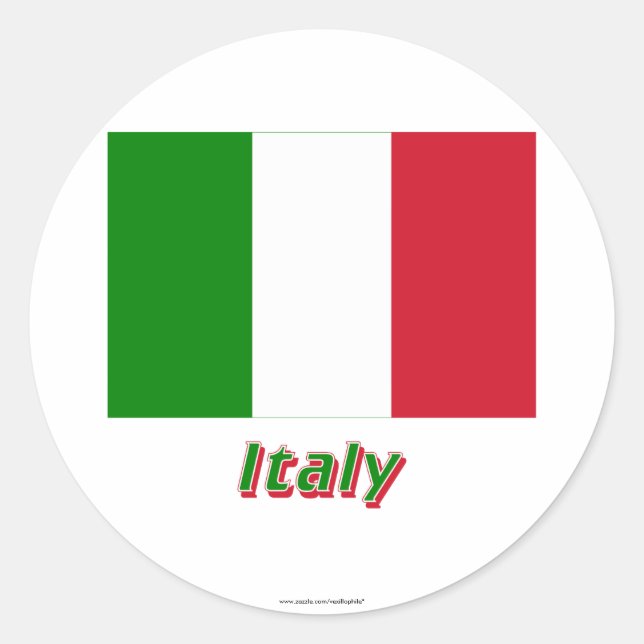 Italy Flag with Name Classic Round Sticker (Front)