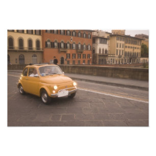 Italy, Florence. Fiat 800 Rally crosses Arno Photo Print